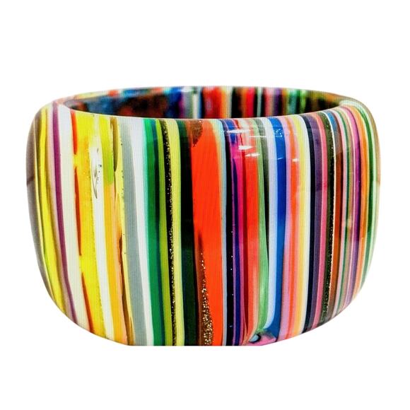 Carlos Sobral, Brazil, RARE! Signed Wide Rainbow Stripe Resin Bangle Bracelet - Picture 14 of 14